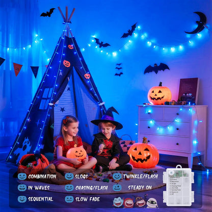 JMEXSUSS 33ft 100 LED Blue Christmas Tree Lights, Battery Operated Christmas Lights with 8 Modes Remote Waterproof Outdoor Indoor for Halloween Christmas Outside Decorations