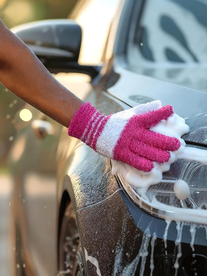 Patelai 3 Pairs Microfiber Plant Dusting Gloves Leaf Cleaning Gloves for Indoor Plants, Blinds, Furniture, House(Medium,White, Pink, Yellow, Rose Red)