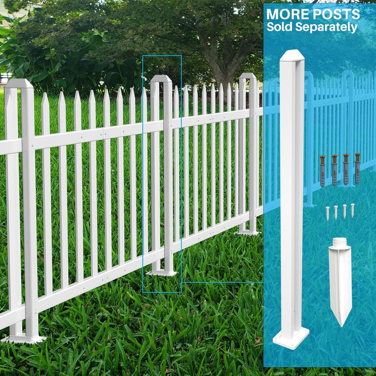 Patio 8 Sets Vinyl Picket Fence Panels 36" H x 84" W White PVC Decorative Fence for Front Yard Porch Patio Deck Pool Air Conditioner Fence Safety Dog Fence (34 Pickets, Straight)