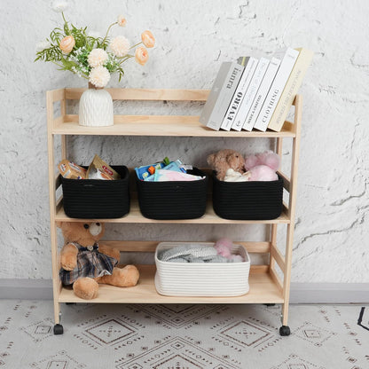 Small Woven Storage Baskets 12“X8”X5“ Decorative Rope Bins for Organizing Shelves, Closets, and Toys, Empty Gift Baskets, Cute Organizer Basket for Home and Office (black, regular)