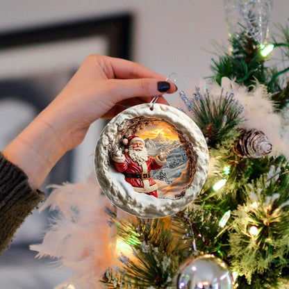 Jabihome Christmas Ornaments 2025, Exchange for Women, Men, Collectible Dated Year Ornaments for Tree, Unique Acrylic Suncatcher, Printed Stained Glass Effect Decor (Santa Sunrise)