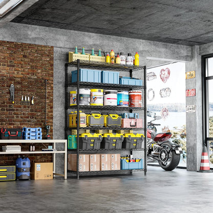 IZEUK 6-Tier Heavy Duty Metal Wire Shelving Unit, Adjustable Storage Rack Organizer for Garage, Kitchen, Office, Basement, Warehouse (Black, 17.7" D x 47.2" W x 82.7" H)