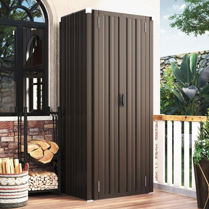 AECOJOY Outdoor Storage Cabinet Waterproof with Shelves, Vertical Tall Garden Outdoor Cabinet, Sheds & Outdoor Storage Clearance Cabinet Weatherproof for Outside in Brown