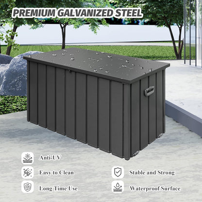 Domi Deck Box 190 Gallon, Waterproof Lockable Steel Outdoor Storage Container for Outside Cushions, Garden Tools and Pools Equipment, Gray