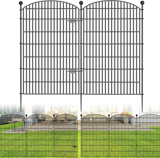 No Dig Decorative Garden Fence 4 Panels with Gate, 48 in (H) x 10.4 ft (L), Dog Fence Outdoor for Yard，Rustproof Metal Animal Barrier Ground Stakes Fencing for Garden, Patio, Flower Bed
