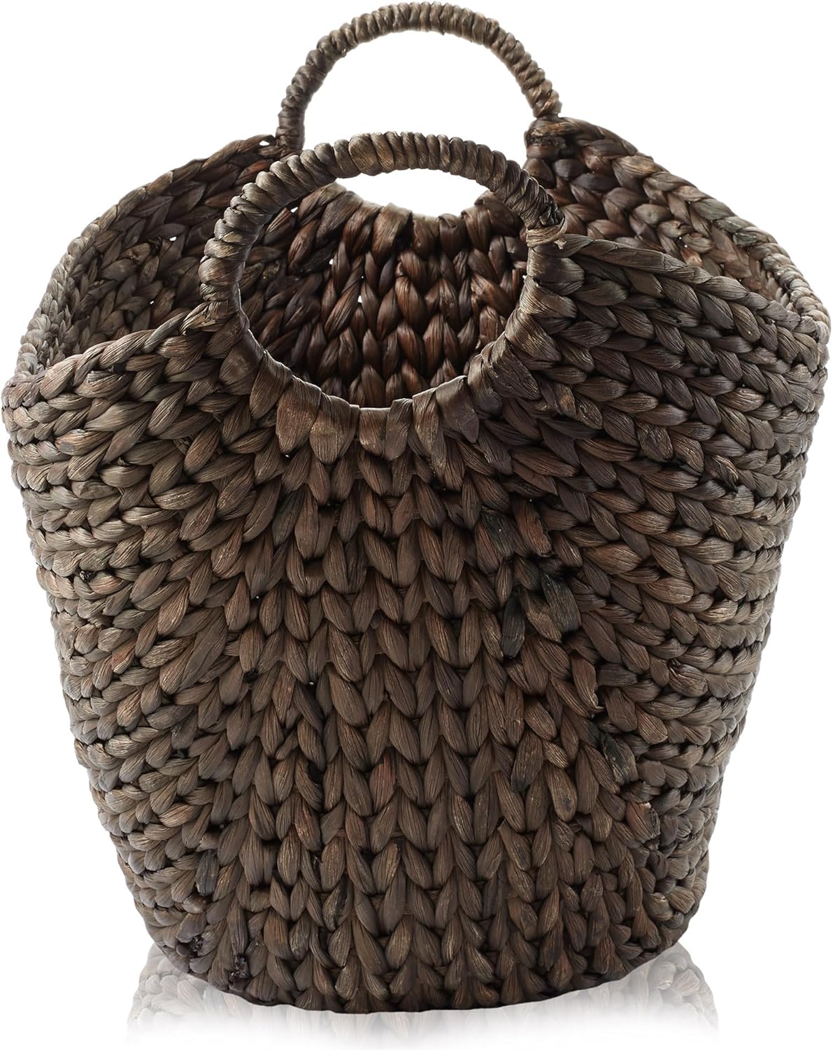 Casafield Large Laundry Boat Basket with Handles - Espresso, Woven Water Hyacinth Multipurpose Storage Organizer for Throw Blankets, Bathroom, Bedroom, Living Room