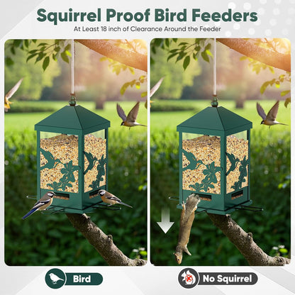Squirrel Proof Bird Feeders for Outdoors, 6LBS Extra Large Capacity Hanging Metal Bird Feeder with Weight-Activated Perches, Wild Bird Feeders for Outside Finch, Cardinal, Blue Jay