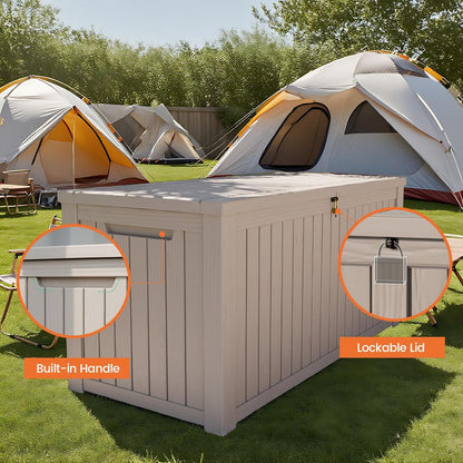 180 Gallon Outdoor Storage Box - Waterproof Resin Deck Box for Patio Cushions & Garden Tools - Lockable & Durable Outdoor Storage Bin - Stylish Grey Design