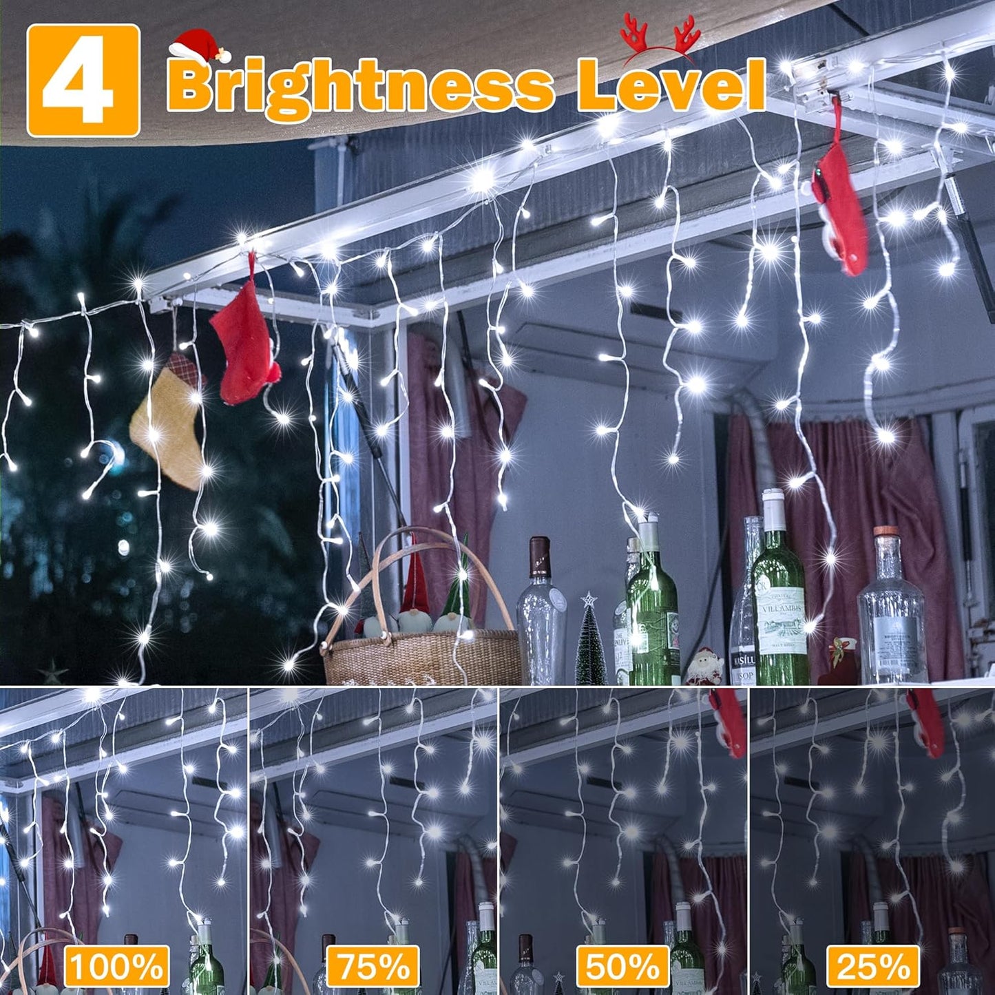 Ollny Icicle Lights Outdoor Cool White, 594LED 49FT Christmas Lights with Remote 8 Modes Dimmable, Waterproof Connectable Timer Hanging Light for House Outside Yard Indoor Decorations
