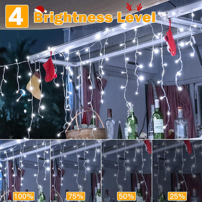 Ollny Icicle Lights Outdoor Cool White, 594LED 49FT Christmas Lights with Remote 8 Modes Dimmable, Waterproof Connectable Timer Hanging Light for House Outside Yard Indoor Decorations