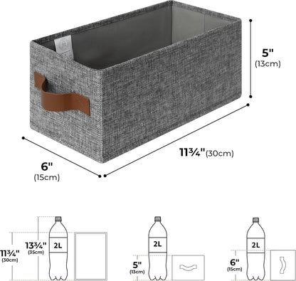 GRANNY SAYS Small Fabric Storage Bins with PU Handles, Storage Baskets for Shelves, Toilet Paper Storage, Narrow Baskets for Organizing DVD, Photos, Clothes, Diaper, Sock, Cd, 3-Pack, Gray