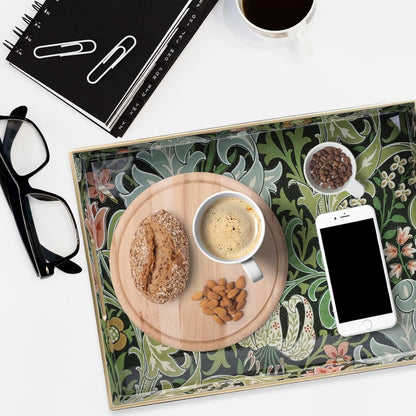 Spsyrine Serving Tray with Handles, Plastic Decorative Tray for Coffee Table, Living Room, Home Decor, Golden Lily