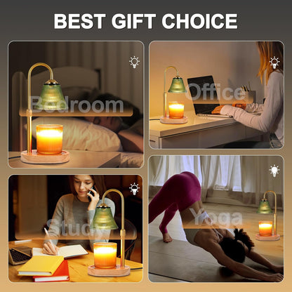 Candle Warmer Lamp, Height Adjustable Candle Warmer with Timer & Dimmer, Electric Candle Lamp with 2 50W Bulbs, Wax Melt Warmer for Scented Jar, Vintage Home Decor Glass Shade(Light Green)