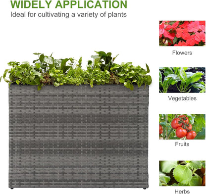LEWIS&WAYNE Large Rectangular Block Planter Box Handmade Wicker Tall Planters for Outdoor Plants with Removable Liners Modern Planter for Indoor Outdoor Patio Deck - Gray, 38''x11''x30''