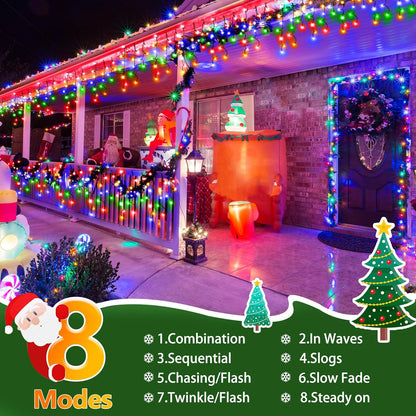 KNONEW 33FT 400 LED Christmas Lights Outdoor Black Wire String Lights with 75 Drops, 8 Lighting Modes, Timer Memory Function Connectable Hanging Curtain Lights for Halloween Party Decor(Multicolor)