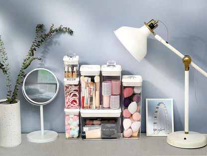 Felli Flip Tite Storage Container with 4 Inch Lid SQUARE & RECTANGLE, Air Tight Ring Seal Top Clear Acrylic Canister Jar, Spice Pasta Cereal Snack Pantry Organizer, Gift Set for Women (10pk, Variety)