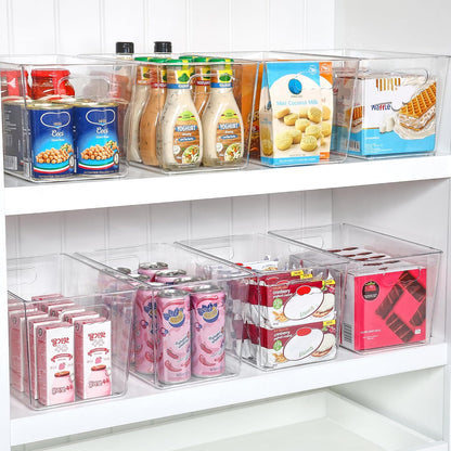 Vtopmart 6 PCS Clear Plastic Storage Bins, Pantry Organizer Containers with Handle for Refrigerator, Fridge, Cabinet, Kitchen, Countertops, Cupboard, Home Organization and Storage, XL