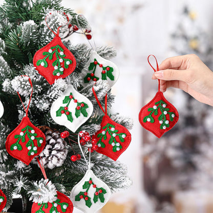 12 Pcs Christmas Felt Ornaments for Tree Red and White Mistletoe and Holly Leaves with Berries Poinsettias 3D Hanging Decorations Hanging Felt Craft for Christmas Party Favors Gifts
