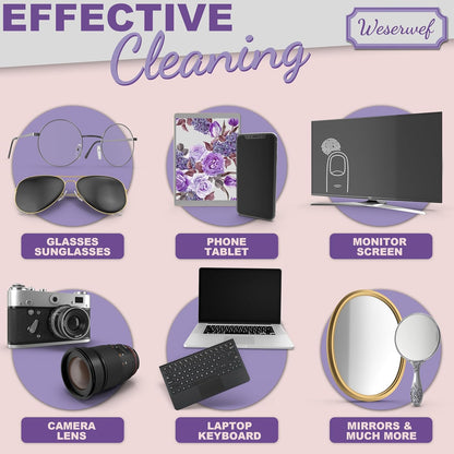 WESERWEF Design Microfiber Glasses Cleaning Cloth – Premium Cleaning Cloth for Eyeglasses, Screens, Tablets, Cameras & Lenses, 12" x 12", Ultra-Soft & Scratch-Free (Rose and Lilac)