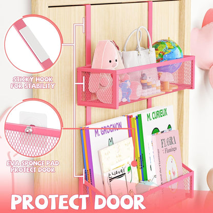 Over The Door Hooks Organizer, Coat Rack Over The Door Storage Hanger Towel Rack, Back of Storage Organizer for Bathroom,Bedroom,Kitchen,Office (Pink 3-Tier)
