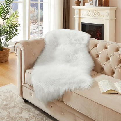 AMTOVO Faux Fur Rug, White Area Rug, Fluffy Sheepskin Rug, Fuzzy Ultra Soft 2 x 4 ft Shag Rugs for Bedroom Sofa Throw Cushion Room Decor, Sheepskin