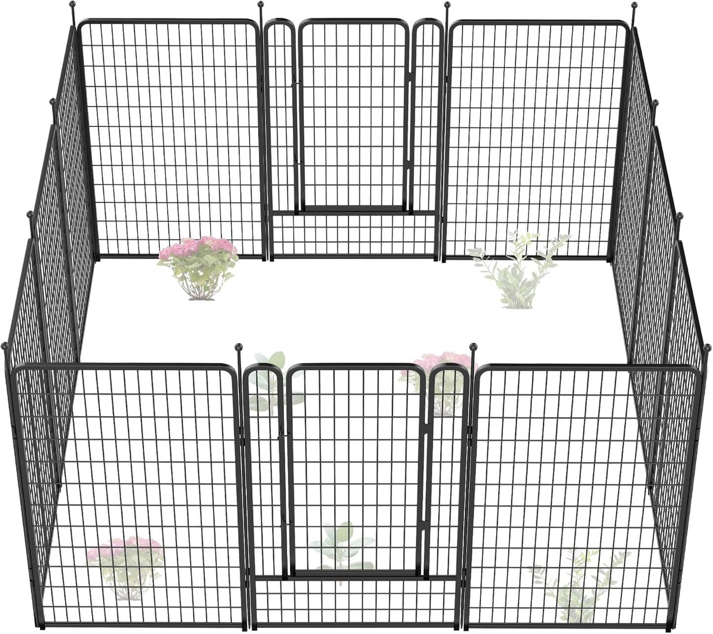 FXW Garden Fence 50in(H) x 30.1ft(L), 12 Panels Decorative Dog Fence Outdoor for The Yard – Heavy Duty Metal Animal Barrier for Dog and Rabbit, Easy Setup, Black