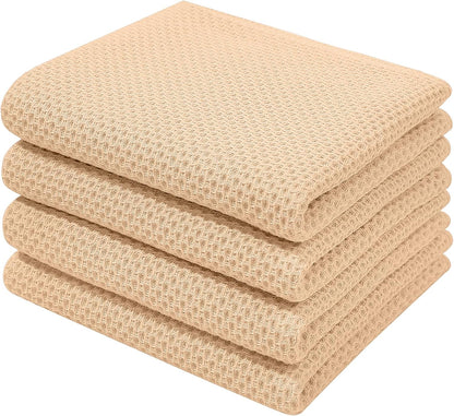 Homaxy 100% Cotton Waffle Weave Kitchen Dish Towels, Ultra Soft Absorbent Quick Drying Cleaning Towel, 13 x 28 Inches, 4-Pack, Apricot