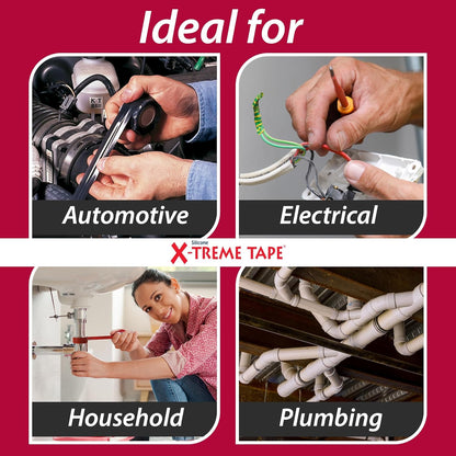 X-Treme Tape MOCAP Heavy Duty Waterproof Self Fusing Silicone Rubber Tape for Hose, Pipe, Electrical, Automotive, Outdoor, and Repairs - Leak Proof, Insulating - 1-1/2 Inch x 36 Ft Roll - Black