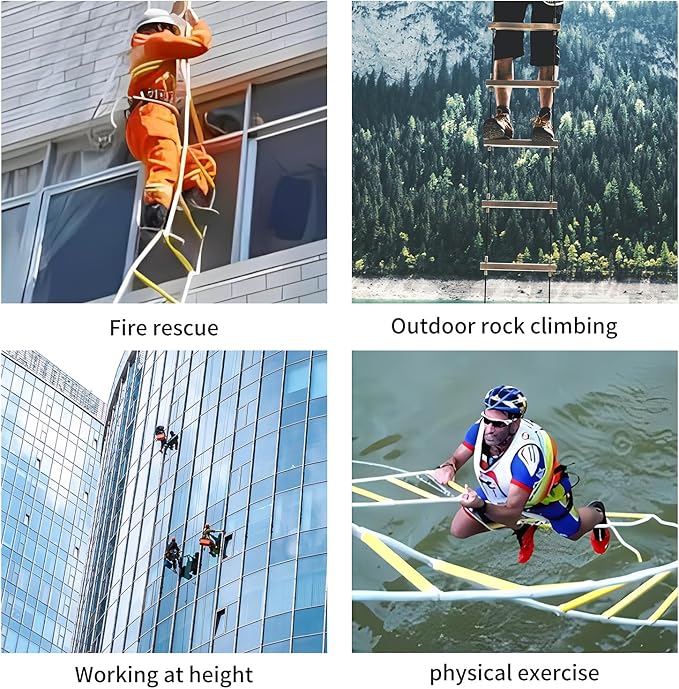 Emergency Fire Escape Ladder - 16.4FT Rope, Flame Resistant Safety Extension Ladder with 2 Hooks, Fast to Deploy Sturdy and Strong Portable and Reusable 2 Story,Weight Capacity up to 2000 LB