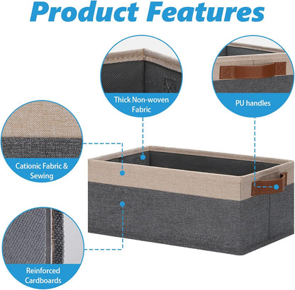 GhvyenntteS Small Fabric Storage Bins 12 Pack, 11.8" x 7.87" x 5.11" Storage Basket with Leather Handles, Closet Storage Bins for Shelves, Storage Baskets for Shelves, DVD Storage (Grey&Beige Yellow)