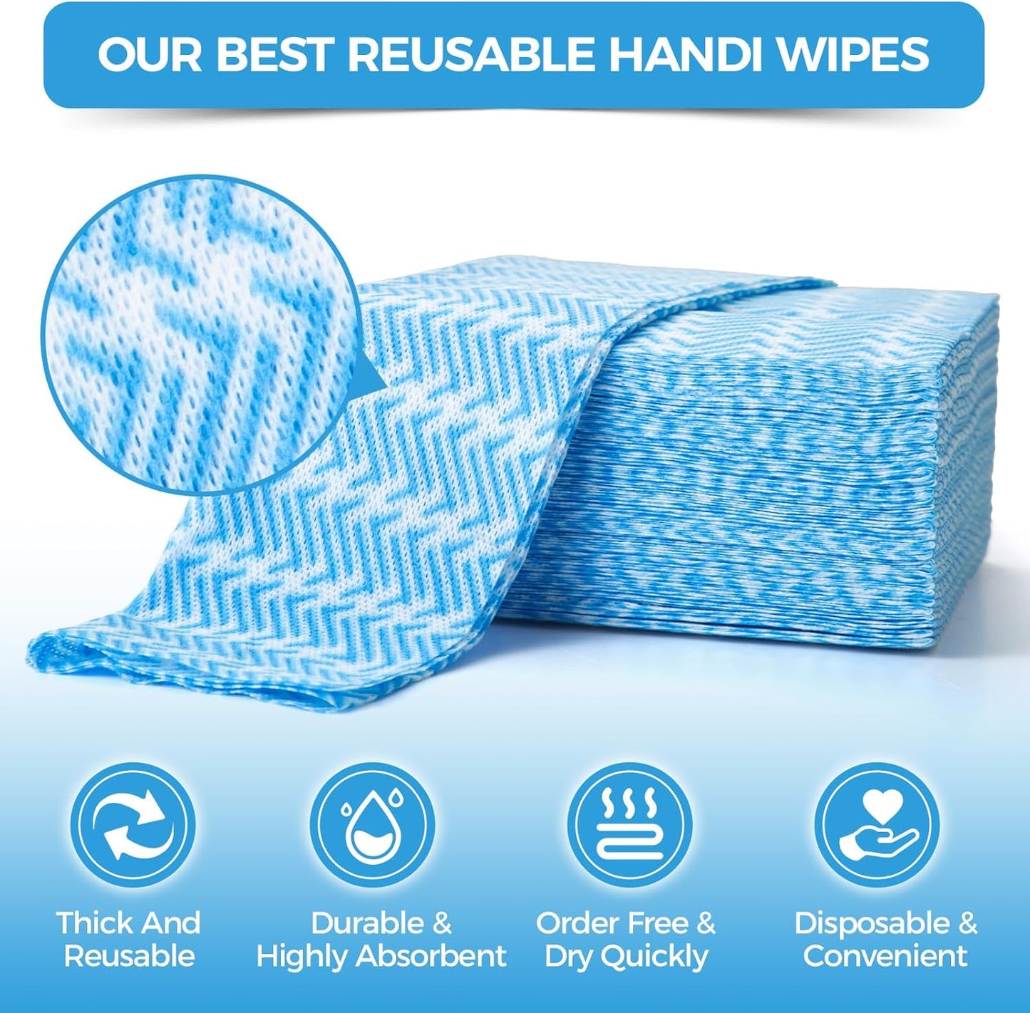 Handi Wipes Reusable Cloths Disposable Cleaning Towels Kitchen Dry Wipes Reusable Dish Towel Dish Cloths Dry Fast Multi-Purpose Heavy Duty Towels, Thick and Absorbnet 80 Count/Pack, Blue