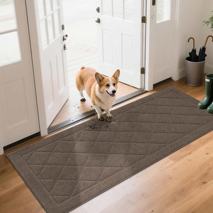 BEQHAUSE Dirt Trapper Door Mat 24" x 60", Doormat Non-Slip Entryway Rugs Washable, Dog Door Mat Stain Resistant and Absorbent Welcome Floor Mat for Front Back Door, Muddy Wet Shoes & Paws, Light Brown