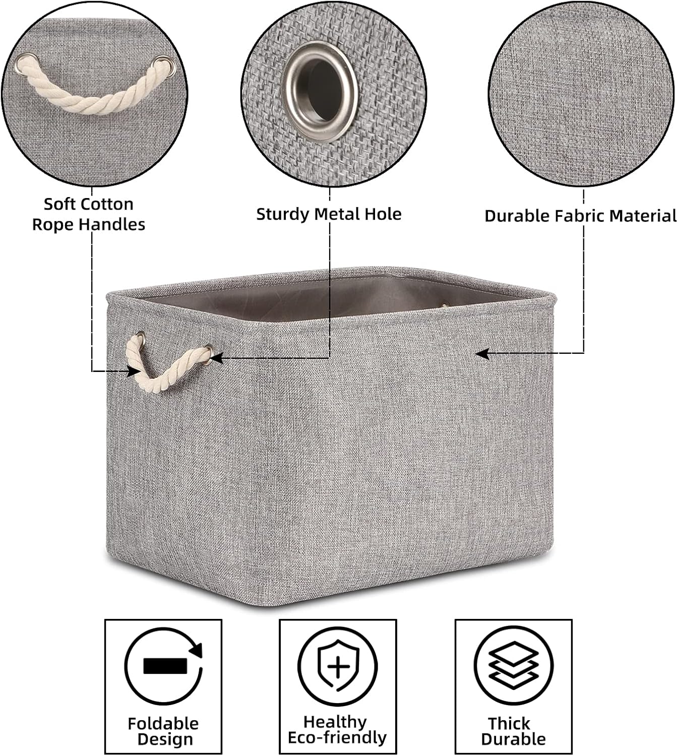 Bidtakay Grey Baskets [2-Pack] Shelf Baskets for Storage 16" X 11.8" X 11.8" Large Fabric Rectangular Decorative Storage Basket Organization Bins for Shelves Closet Home Organization(Grey)