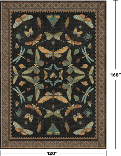 Big Black Area Rug for Living Room - Washable 10x14 Area Rug, Dining Room Rugs for Under Table, Soft Low Pile for Large Bedroom - Insect Witch Dark Moody Bug Decor, Non-Slip & Stain Resistance