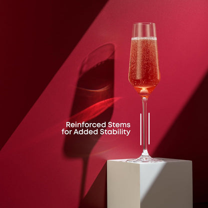 JoyJolt Champagne Glasses Layla Collection, Set of 4 – 6.7 oz Elegant Crystal Stemmed Champagne Flutes for Prosecco, Sparkling Wine, Mimosas, Cocktails, Weddings, Anniversaries, Parties