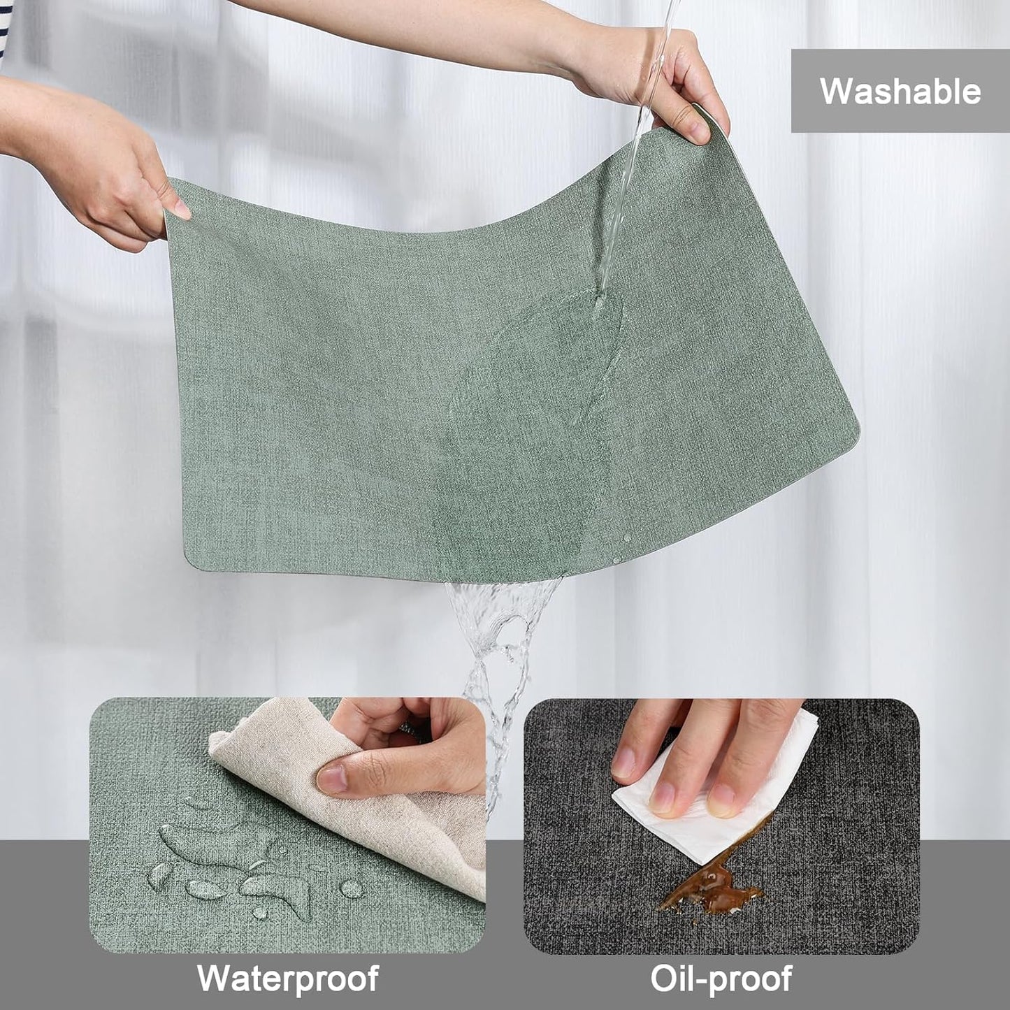 Myir JUN Dual Sided Faux Leather Placemats Set of 4 for Indoor Outdoor Dining Tables, Square Non-Slip Washable Wipeable Table Mats (Gray Sage Green)