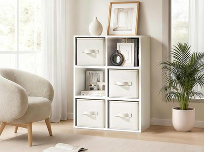 4 Pack Foldable Fabric Closet Storage Bins, 11Inch Organizer Cubes with Handles, Linen Storage Boxes for Clothes, Toys, Books and Home Organization, White& Ivory