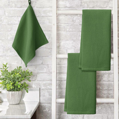Artoid Mode 100% Cotton Olive Green Waffle Weave Kitchen Dish Cloths, 13x28 Inch Ultra Soft Absorbent Quick Drying Kitchen Dish Towels Set of 4