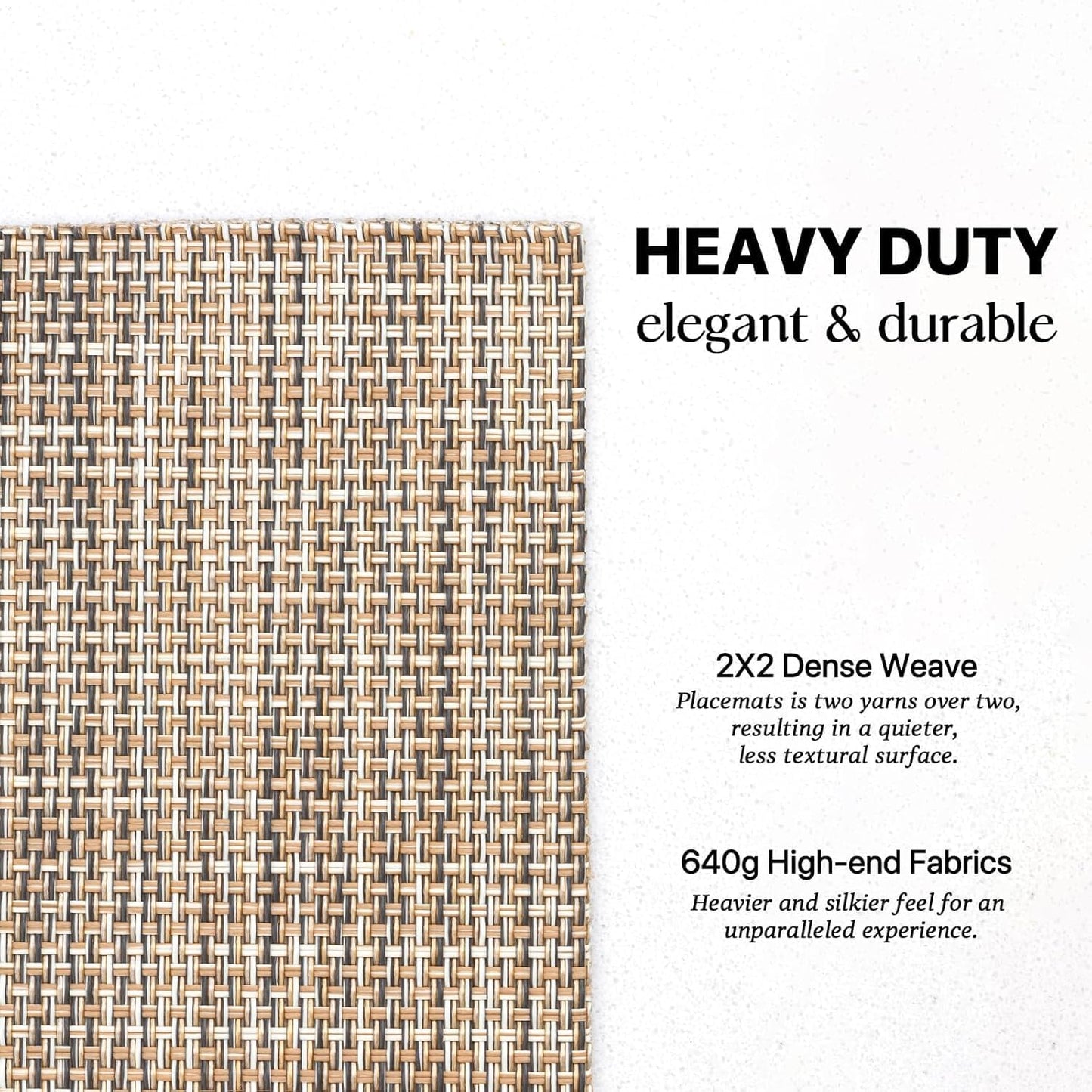 LEXMORE Placemats Set of 8 Vinyl/Plastic Woven Place Mats for Kitchen Table Indoor/Outdoor Washable Placemat Wipeable Dining Table Mats(A-Caramel)