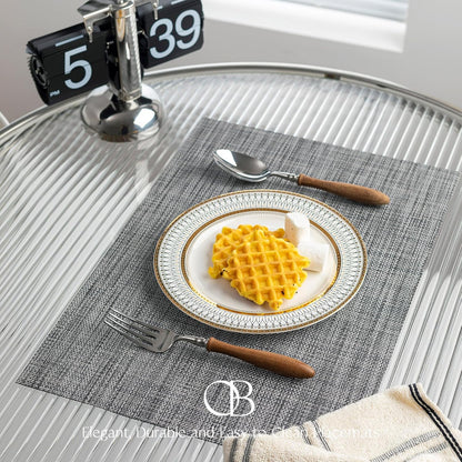 Placemats Set of 6 - Easy Clean Woven Vinyl Placemats for Dining Table, Indoor/Outdoor Place Mats, Washable PVC Table Mats（Dark Gray）