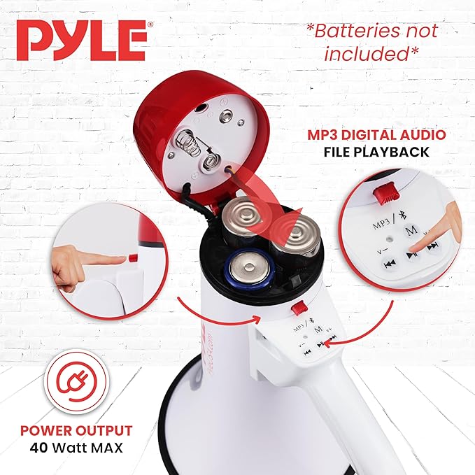 Pyle Megaphone Speaker PA Bullhorn Built-in Siren - Adjustable Volume Control & 1200Yard Range - for Football, Soccer, Baseball, Hockey & Basketball Cheerleading Fans & Coaches or for Safety Drills