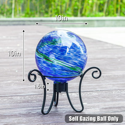 VCUTEKA Glass Outdoor Gazing Globe, Blue and Green Hand Painted Swirled Sphere for Patio Garden Gazing Ball Yard Ornament, 10 Inch