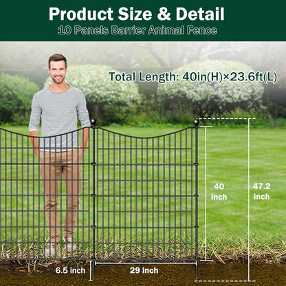 10 Panels No Dig Dog Fence Outdoor for Yard, 40 in(H) X 23.6 ft(L) Decorative Tall Garden Fence Animal Barrier, Rustproof Metal Wire Garden Edging and Borders, Temporary Fencing Stakes