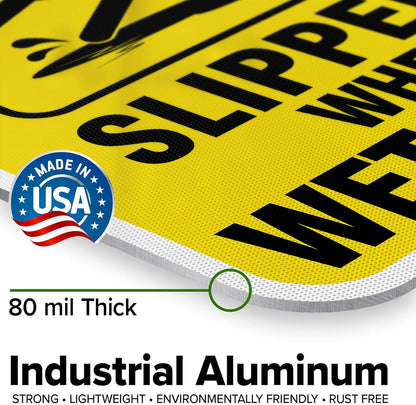 Caution Slippery When Wet Sign or ICY Sign, 12"x18" Aluminum Reflective, Indoor/Outdoor Use, USA MADE By My Sign Center