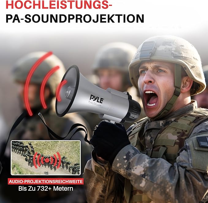 Pyle Portable Megaphone Speaker Siren Bullhorn - Compact and Battery Operated with 30 Watt Power, Microphone, 2 Modes, PA Sound and Foldable Handle for Cheerleading and Police Use - PMP33SL (Silver)