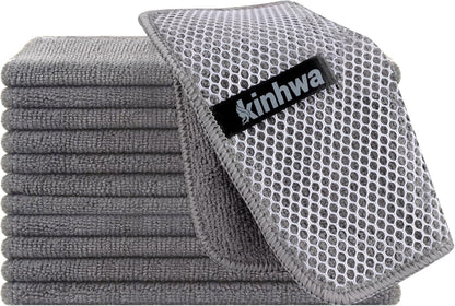 KinHwa Kitchen Washcloths for Dishes Absorbent Microfiber Dish Cloths Quick Dry Dish Rags with Poly Scour Scrub Side Ideal for Kitchen Cleaning (Gray, 7inchx7inch 12 Pack)