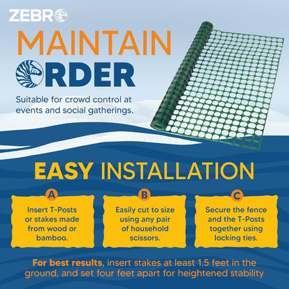 ZEBRO 4' x 50' Green Plastic Garden Fence Roll – Standard Duty Safety Netting for Snow, Poultry, Deer, Dogs – Reusable Outdoor Barrier for Yard, Landscaping, Animal Protection