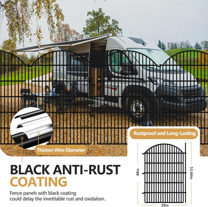 10 Panels Decorative Garden Fence with Lock, 48in (H) x 24ft (L) No Dig Dog Animal Barrier for Outdoor Yard, Rustproof Ground Stakes Metal Fencing for Yard, Patio, Flower Bed