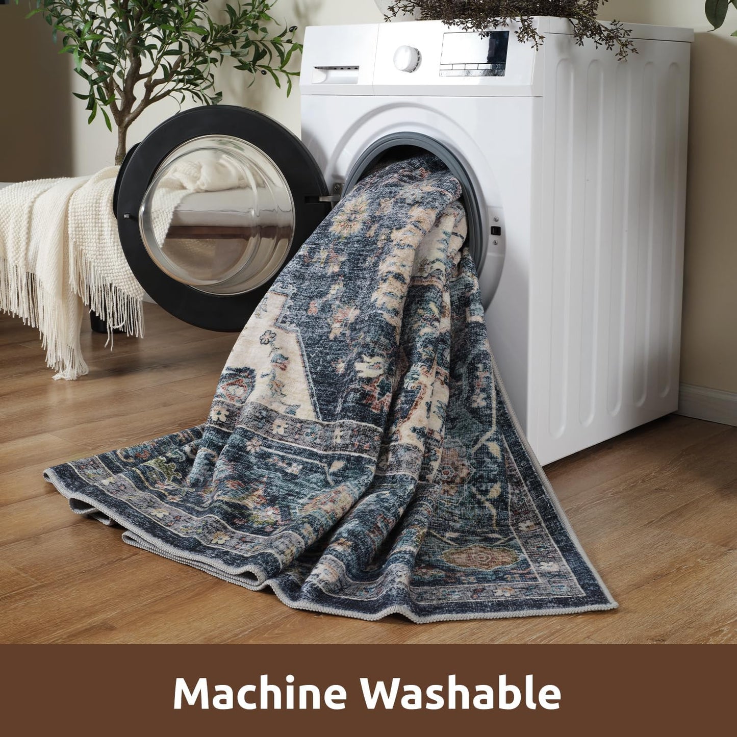 AMOAMI-Area Rug 8X10 Rugs for Living Room-Vintage Soft Blue Rugs for Bedroom-Non Slip Carpet-Washable Rug for Dining Room Living Room Bedroom Office Under Table