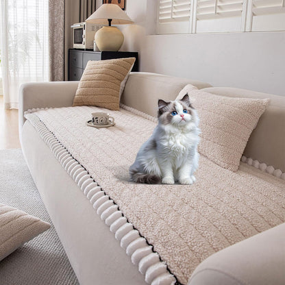 OTOB Sofa Covers for 3 Cushion Couch Washable, All Seasons Fuzzy Non Slip Kids & Pet Friendly Dog Bed Mats Couch Cover, Soft Plush Sofa Slipcovers Furniture Protector (Beige, 27.6" x 70.9'')